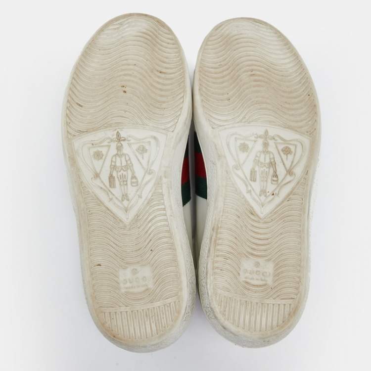 Pre Owned Gucci White Leather and Watersnake Leather Ace Bee Embroidered Sneakers Size 42.5
