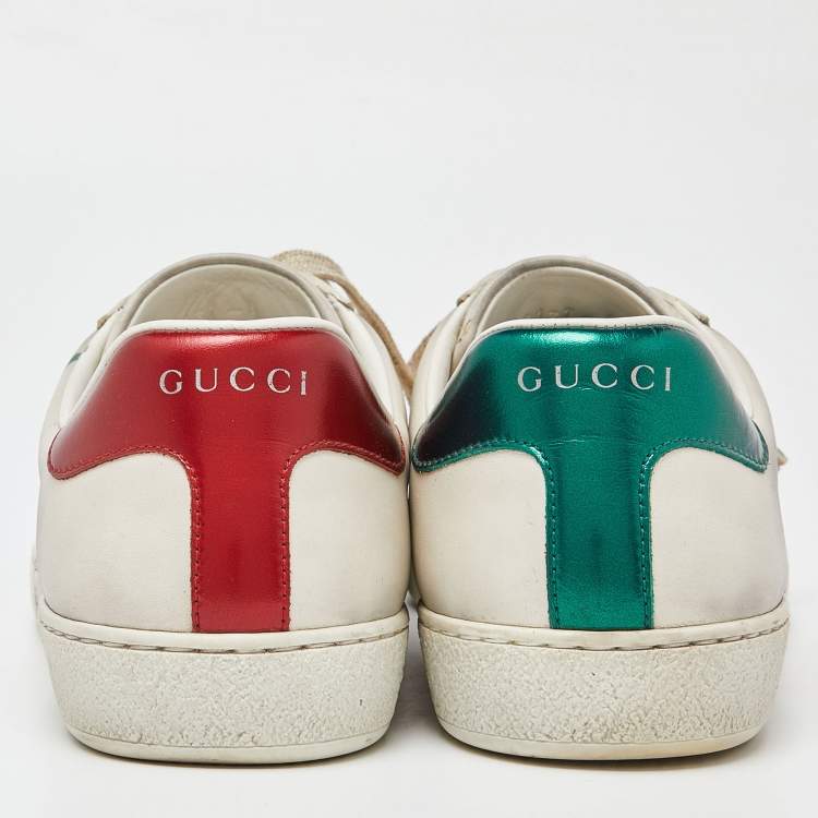 Pre Owned Gucci Off White Leather Ace Low Top Sneakers Size 42