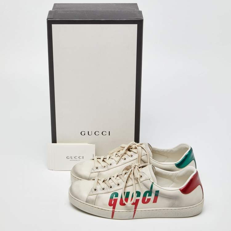 Pre Owned Gucci Off White Leather Ace Low Top Sneakers Size 42
