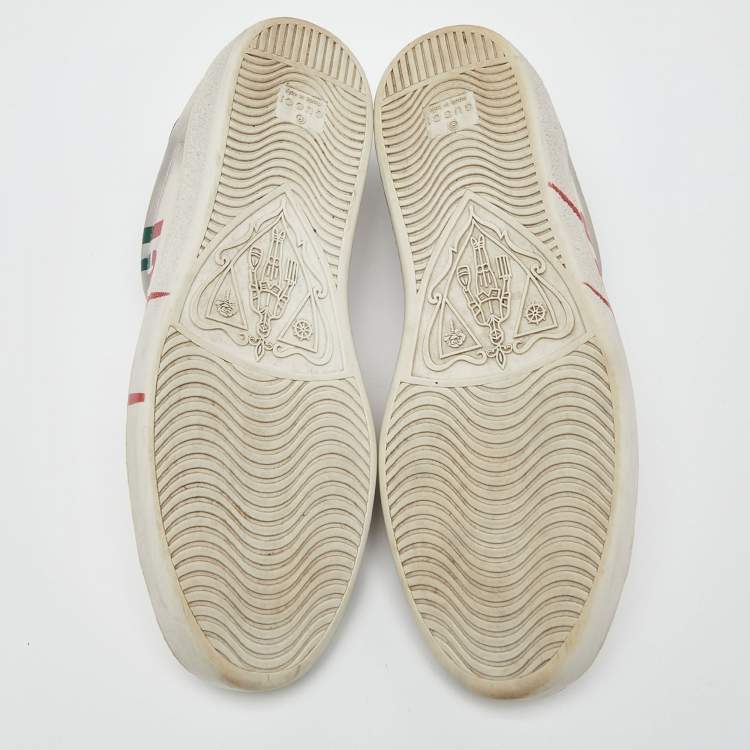 Pre Owned Gucci Off White Leather Ace Low Top Sneakers Size 42