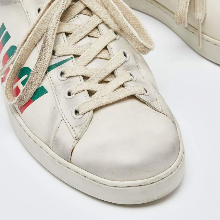 Pre Owned Gucci Off White Leather Ace Low Top Sneakers Size 42