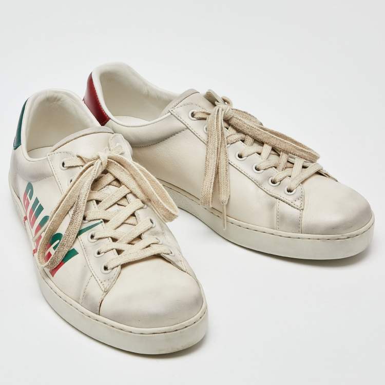 Pre Owned Gucci Off White Leather Ace Low Top Sneakers Size 42