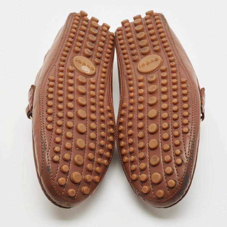 Pre Owned Gucci Brown Leather Bamboo Horsebit Web Loafers Size 45