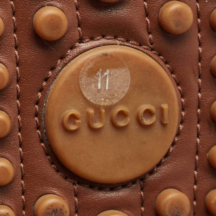 Pre Owned Gucci Brown Leather Bamboo Horsebit Web Loafers Size 45