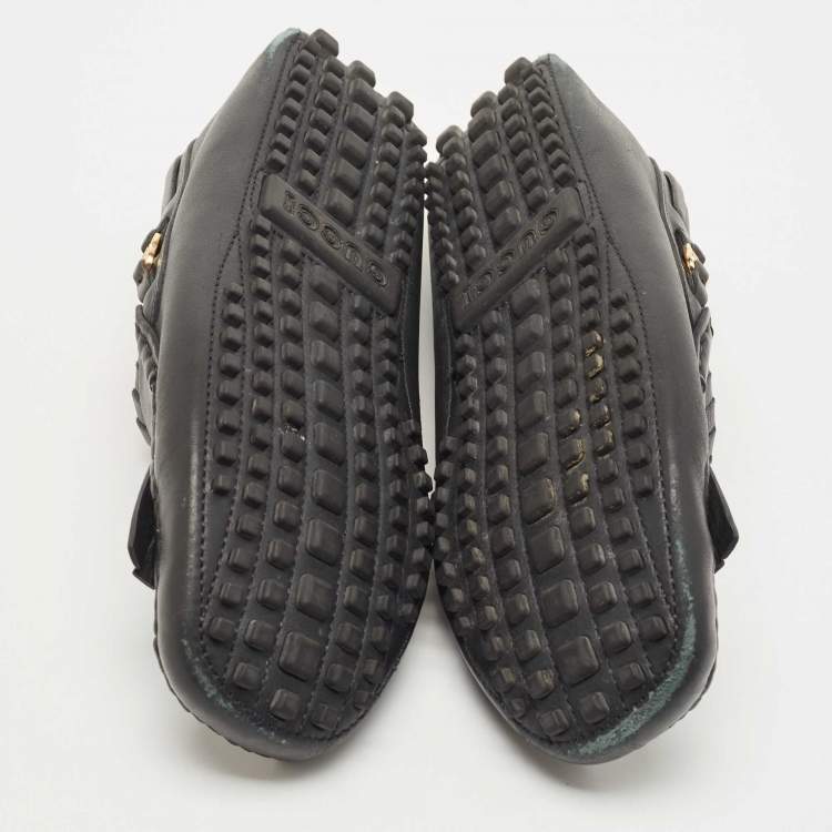 Pre Owned Gucci Black Leather Fringe Tassel Detail Slip On Loafers Size 42.5
