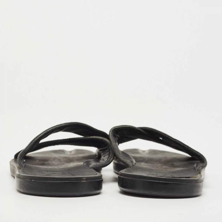 Pre Owned Gucci Black GG Supreme Canvas Cross Strap Slides Size 45
