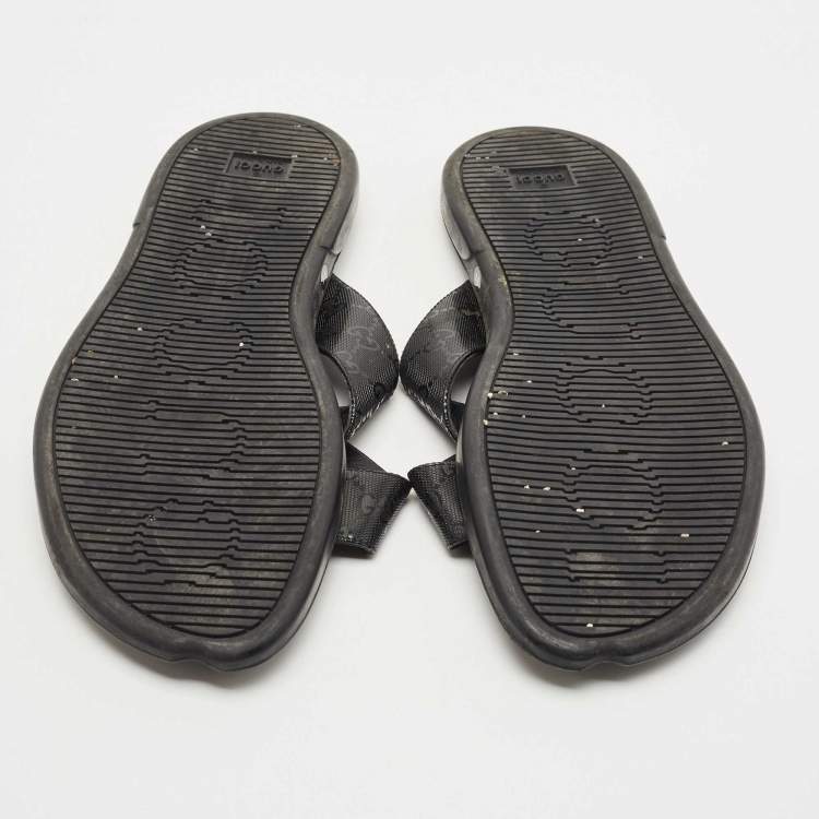 Pre Owned Gucci Black GG Supreme Canvas Cross Strap Slides Size 45
