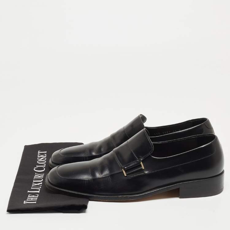 Pre Owned Gucci Black Leather Slip On Loafers Size 45
