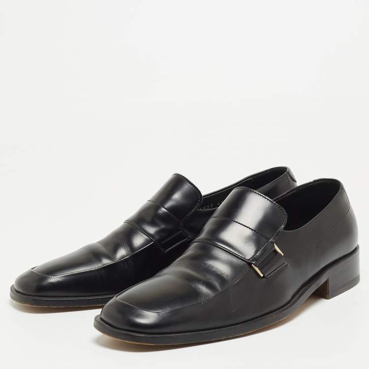 Pre Owned Gucci Black Leather Slip On Loafers Size 45