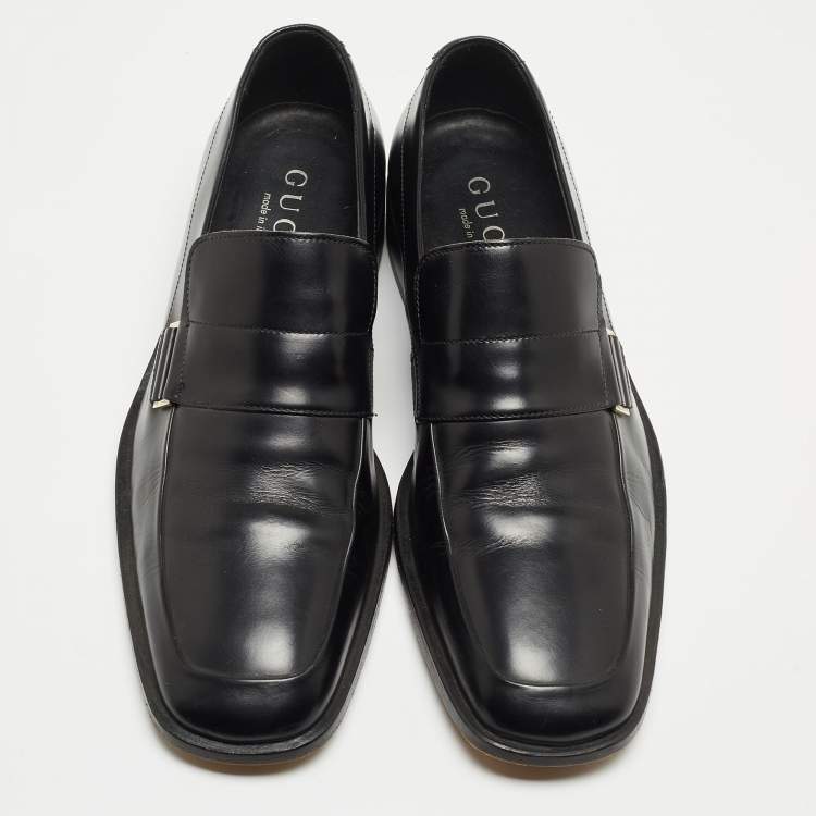 Pre Owned Gucci Black Leather Slip On Loafers Size 45