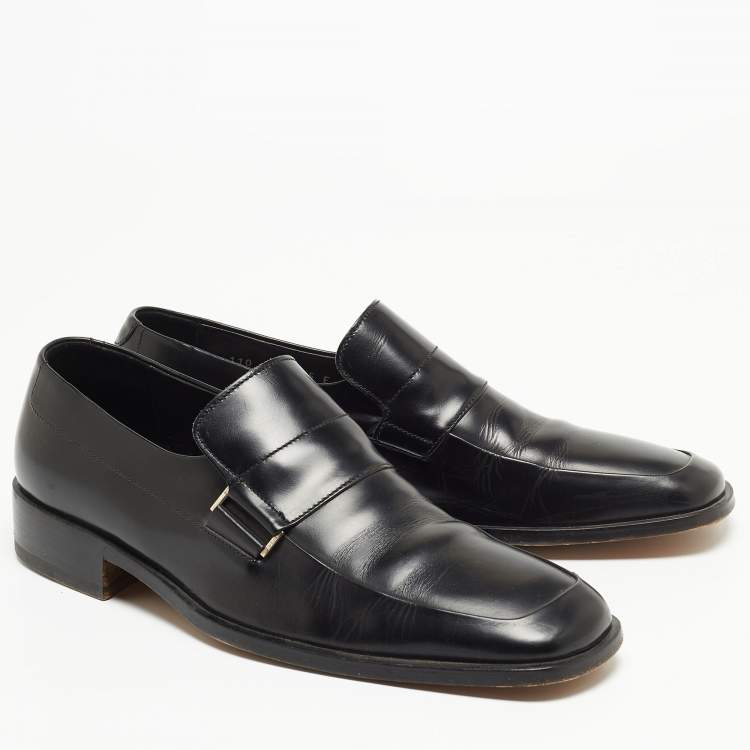 Pre Owned Gucci Black Leather Slip On Loafers Size 45