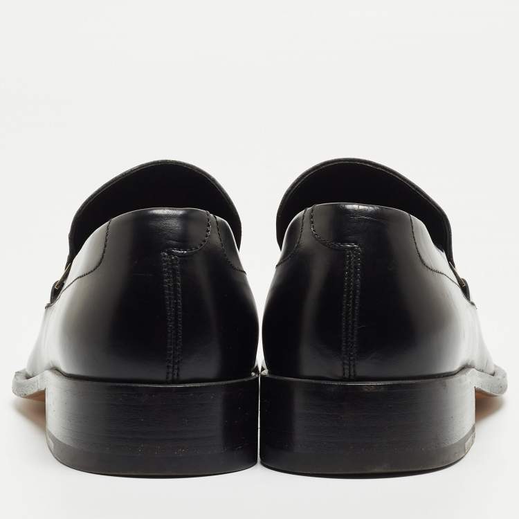 Pre Owned Gucci Black Leather Slip On Loafers Size 45