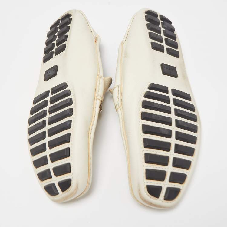 Pre Owned Gucci Cream Leather Horsebit Loafers Size 45