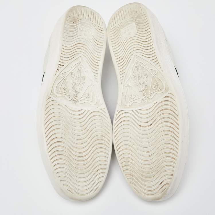مملوكة مسبقًا Gucci White Leather Embroidered Bee Web Ace Low-Top Sneakers Size 42