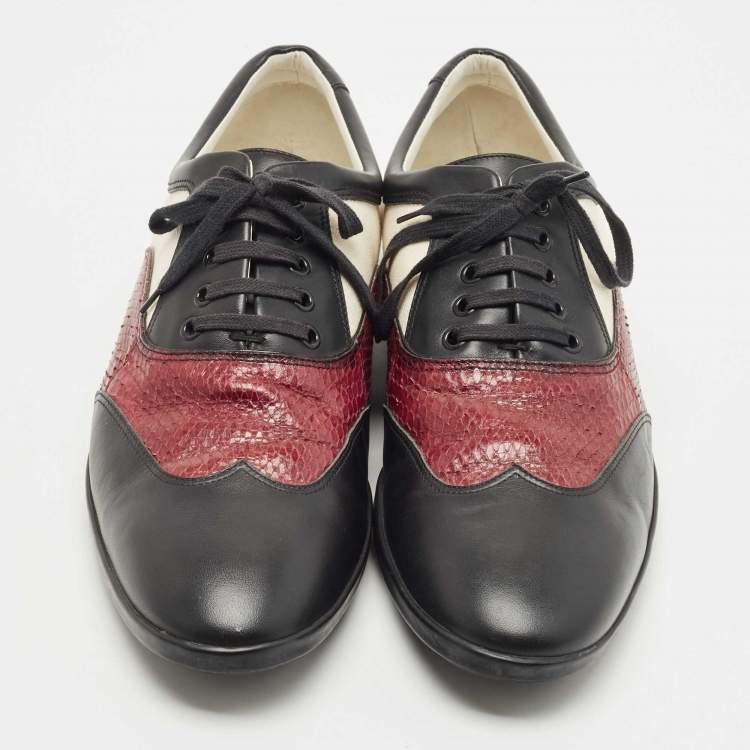 Pre Owned Gucci Multicolor Snakeskin and Canvas Oxford Sneakers Size 45