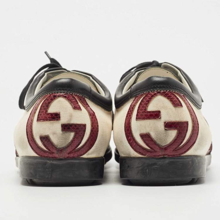 Pre Owned Gucci Multicolor Snakeskin and Canvas Oxford Sneakers Size 45
