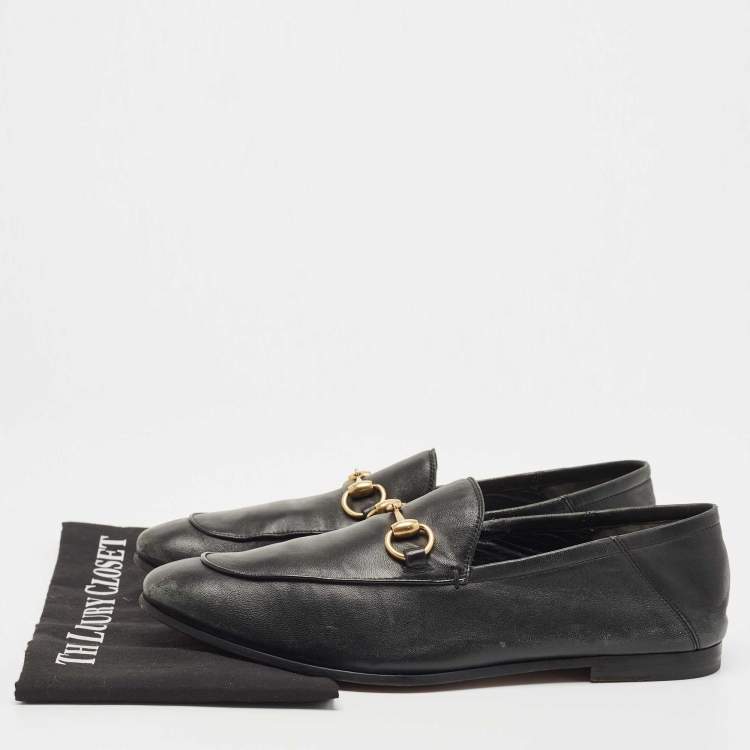 مملوكة مسبقًا Gucci Black Leather Jordaan Loafers Size 42
