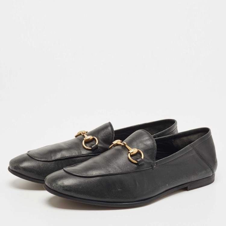 مملوكة مسبقًا Gucci Black Leather Jordaan Loafers Size 42