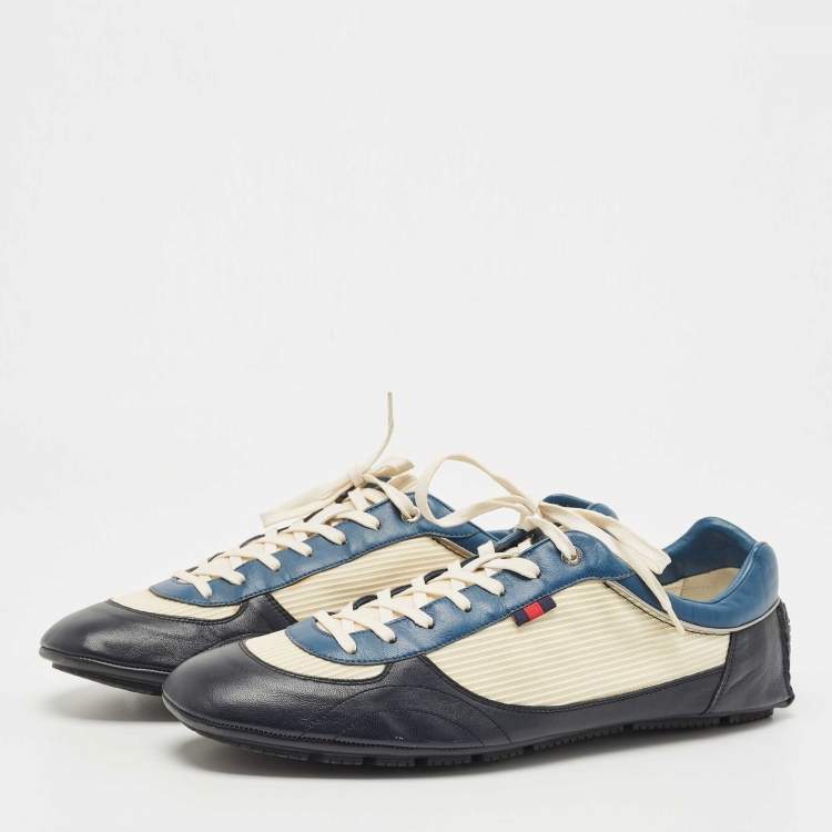 Pre Owned Gucci Multicolor Leather and Fabric Lace Up Sneakers Size 45.5