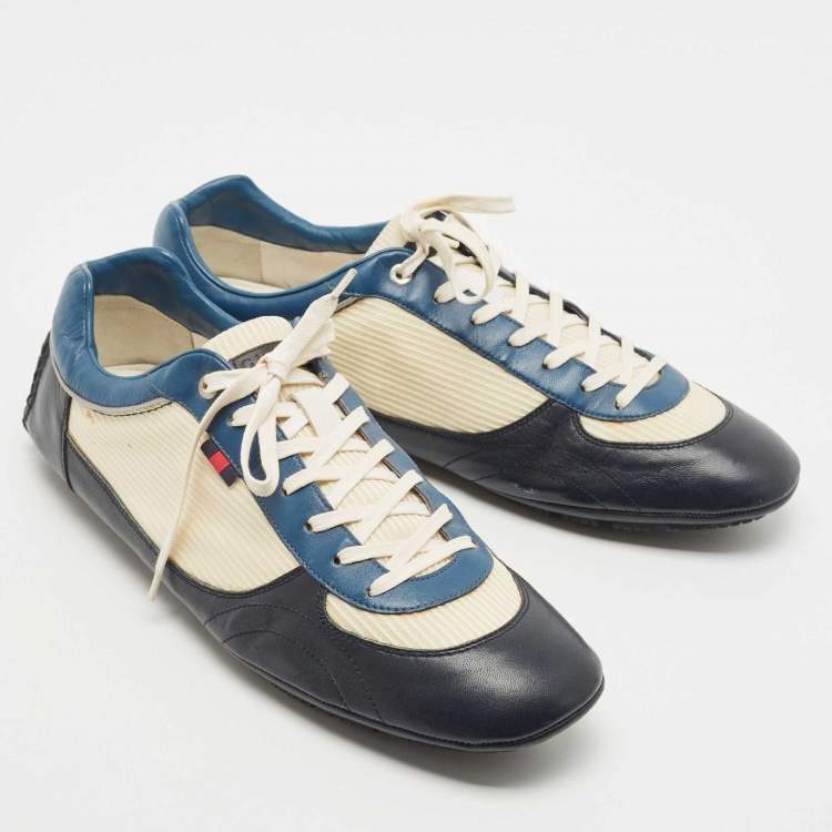 Pre Owned Gucci Multicolor Leather and Fabric Lace Up Sneakers Size 45.5