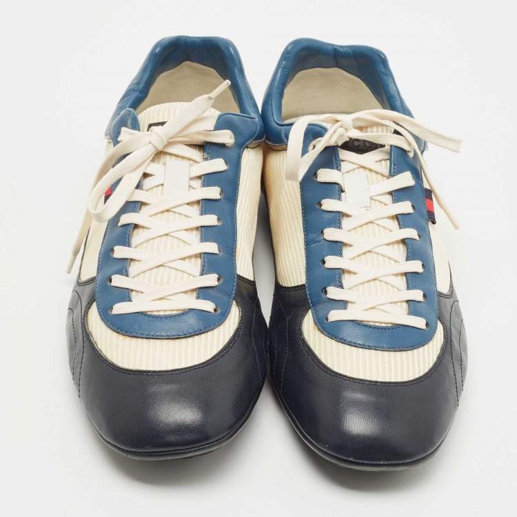 Pre Owned Gucci Multicolor Leather and Fabric Lace Up Sneakers Size 45.5