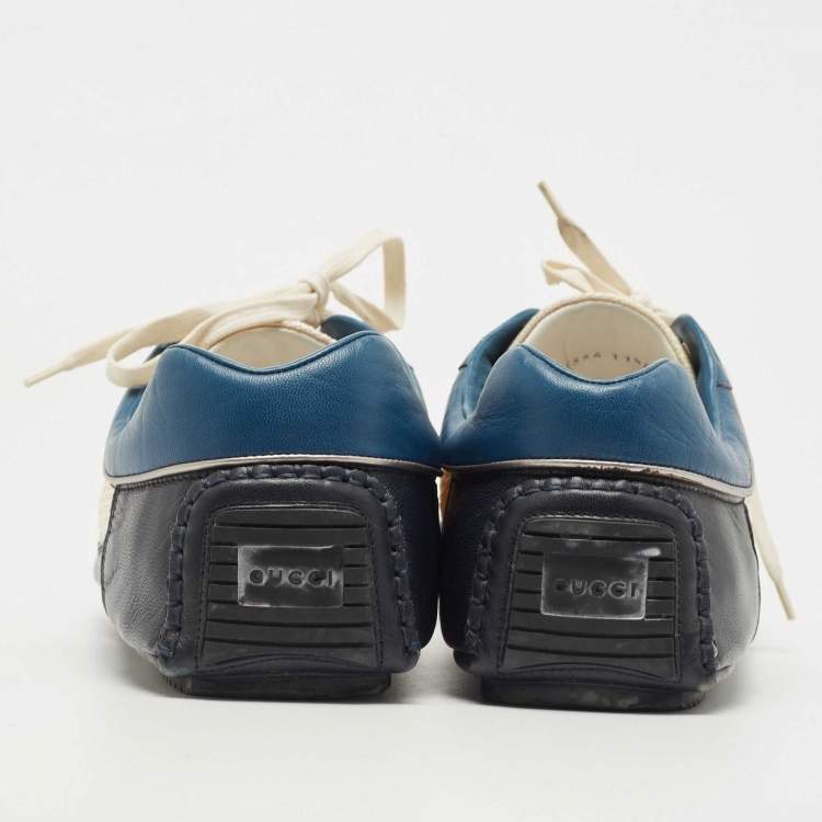 Pre Owned Gucci Multicolor Leather and Fabric Lace Up Sneakers Size 45.5