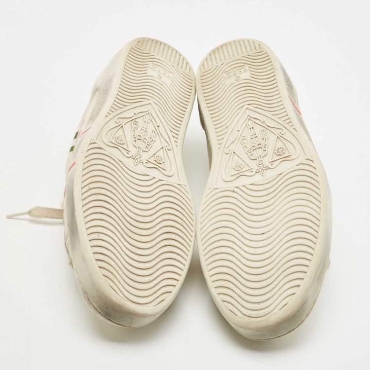 Pre Owned Gucci Off White Leather Ace Blade Print Low Top Sneakers Size 43 