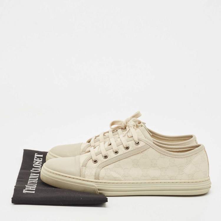 Pre Owned Gucci Two Tone GG Canvas and Leather Cap Toe Low Top Sneakers Size 41.5