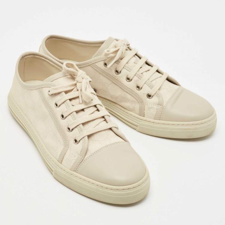 Pre Owned Gucci Two Tone GG Canvas and Leather Cap Toe Low Top Sneakers Size 41.5
