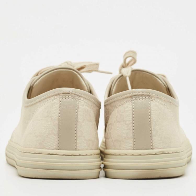 Pre Owned Gucci Two Tone GG Canvas and Leather Cap Toe Low Top Sneakers Size 41.5