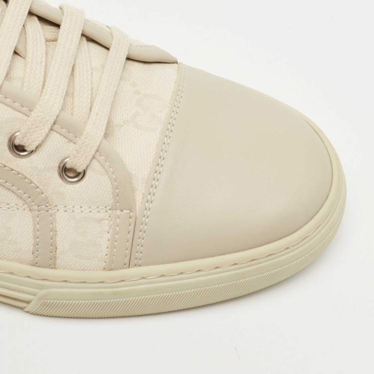 Pre Owned Gucci Two Tone GG Canvas and Leather Cap Toe Low Top Sneakers Size 41.5