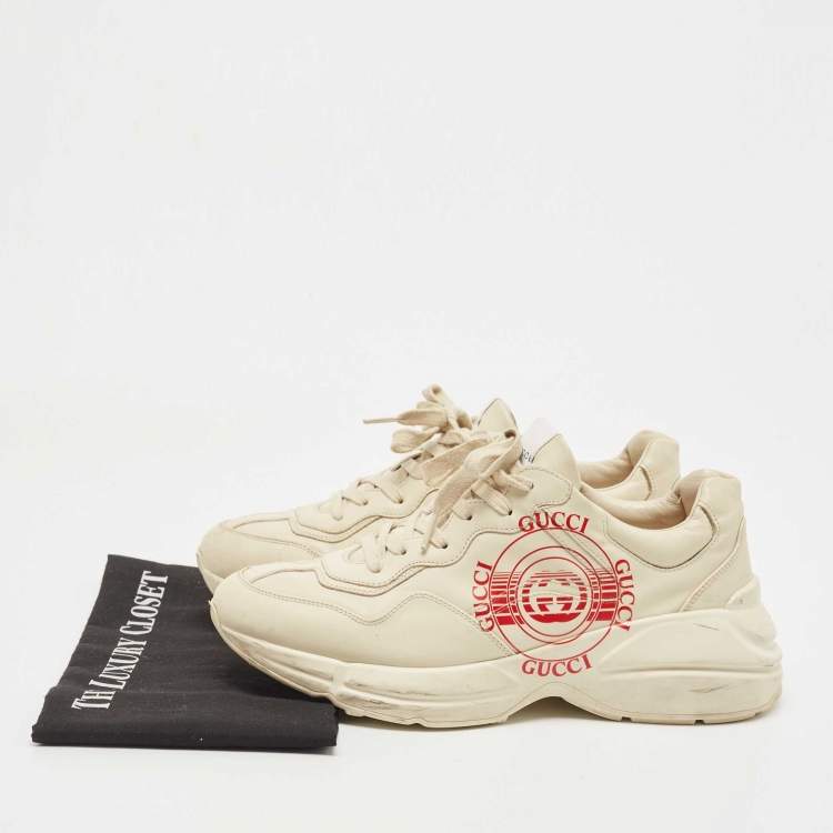 مملوكة مسبقًا Gucci Cream Leather Disk Rhyton Sneakers Size 42