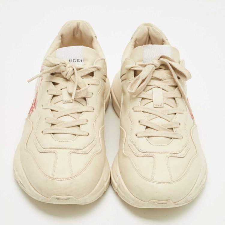 مملوكة مسبقًا Gucci Cream Leather Disk Rhyton Sneakers Size 42