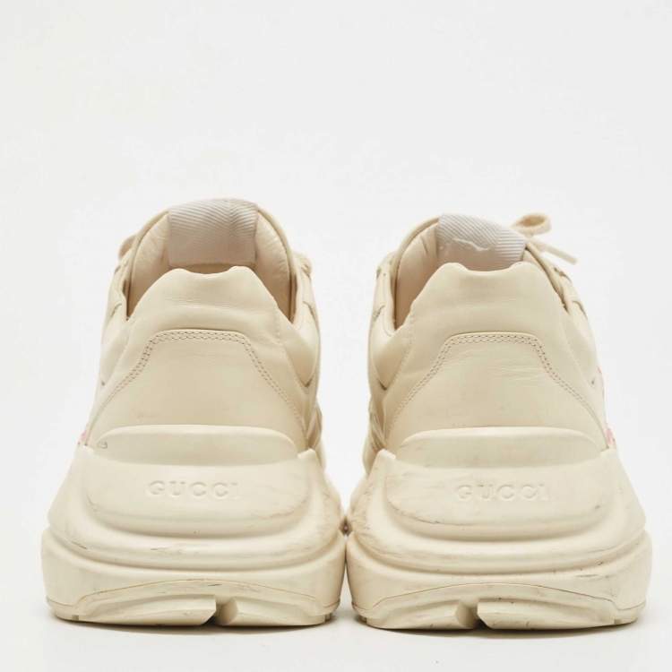 مملوكة مسبقًا Gucci Cream Leather Disk Rhyton Sneakers Size 42