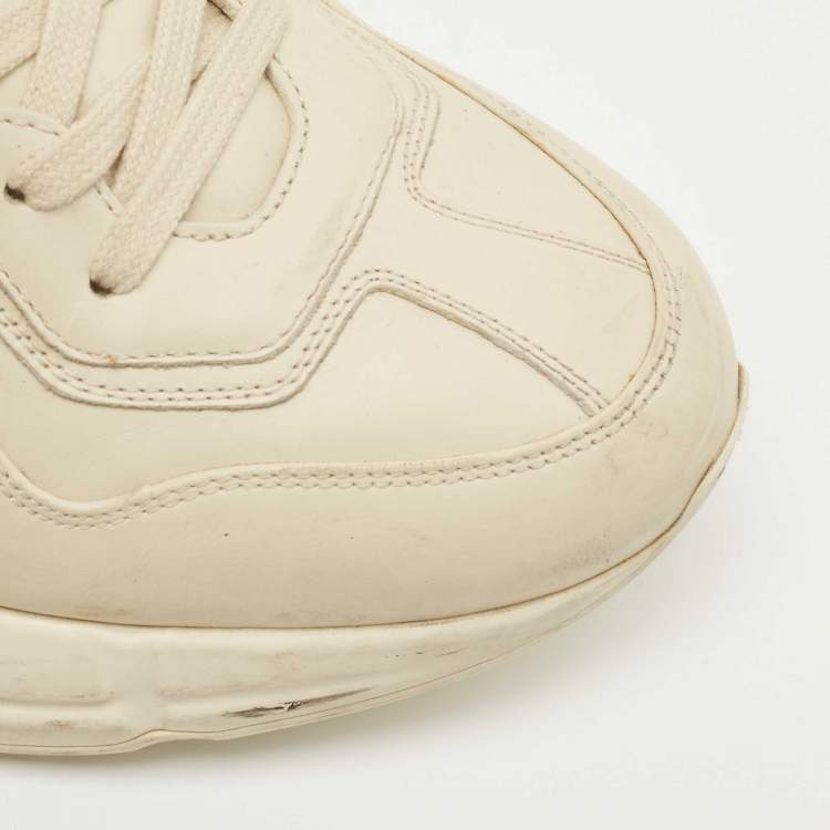 مملوكة مسبقًا Gucci Cream Leather Disk Rhyton Sneakers Size 42