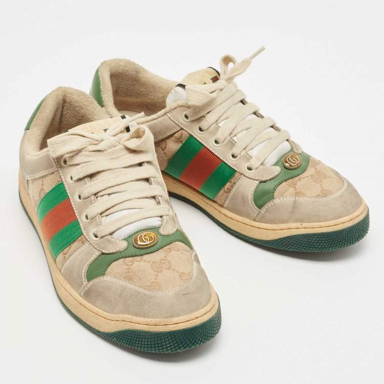Pre Owned Gucci Canvas and Leather Screener Low Top Sneakers Size 42