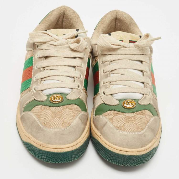 Pre Owned Gucci Canvas and Leather Screener Low Top Sneakers Size 42