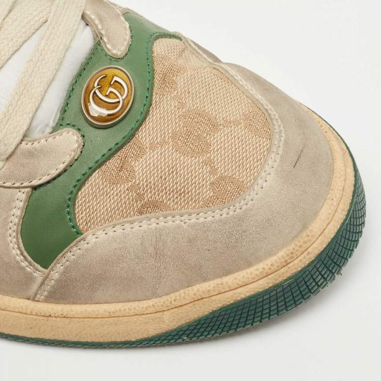 Pre Owned Gucci Canvas and Leather Screener Low Top Sneakers Size 42