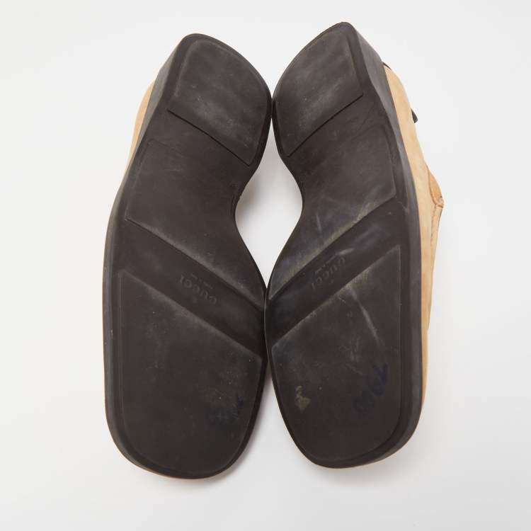 Pre Owned Gucci Beige Suede Slip On Loafers Size 43.5 