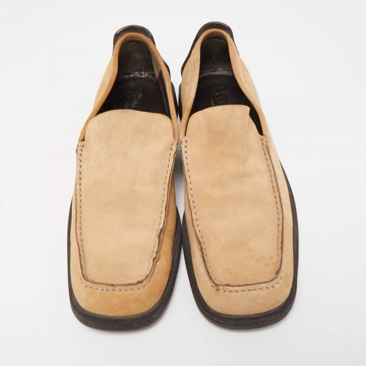 Pre Owned Gucci Beige Suede Slip On Loafers Size 43.5 