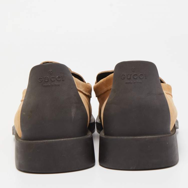 Pre Owned Gucci Beige Suede Slip On Loafers Size 43.5 