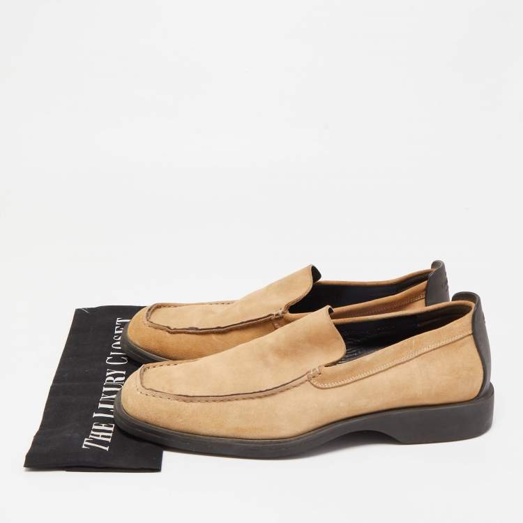 Pre Owned Gucci Beige Suede Slip On Loafers Size 43.5 
