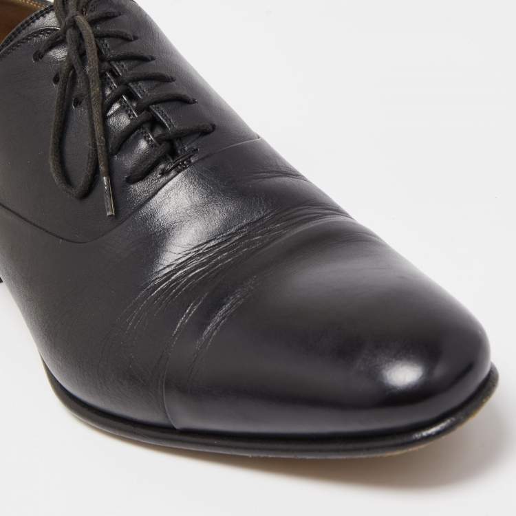 Pre Owned Gucci Black Leather Lace Up Oxfords Size 43 