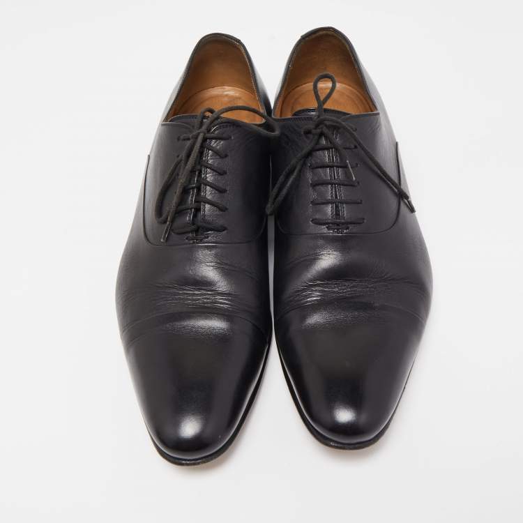 Pre Owned Gucci Black Leather Lace Up Oxfords Size 43 