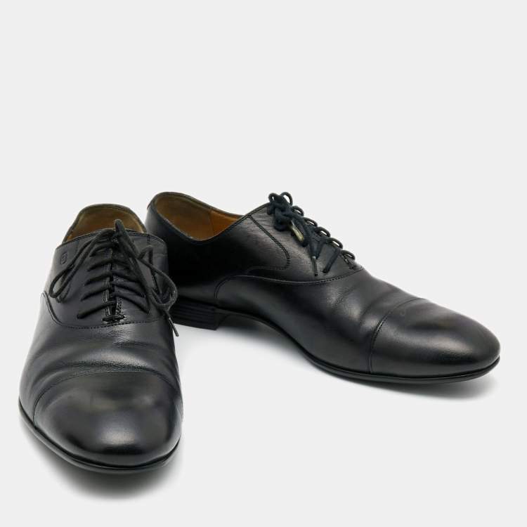 Pre Owned Gucci Dark Black Leather Lace Up Oxfords Size 42.5 