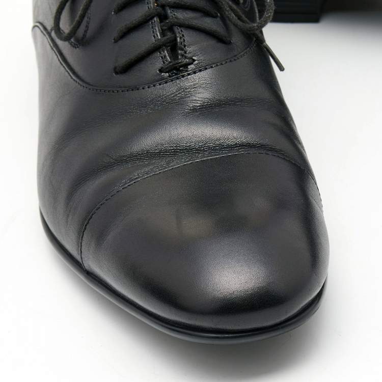 Pre Owned Gucci Dark Black Leather Lace Up Oxfords Size 42.5 