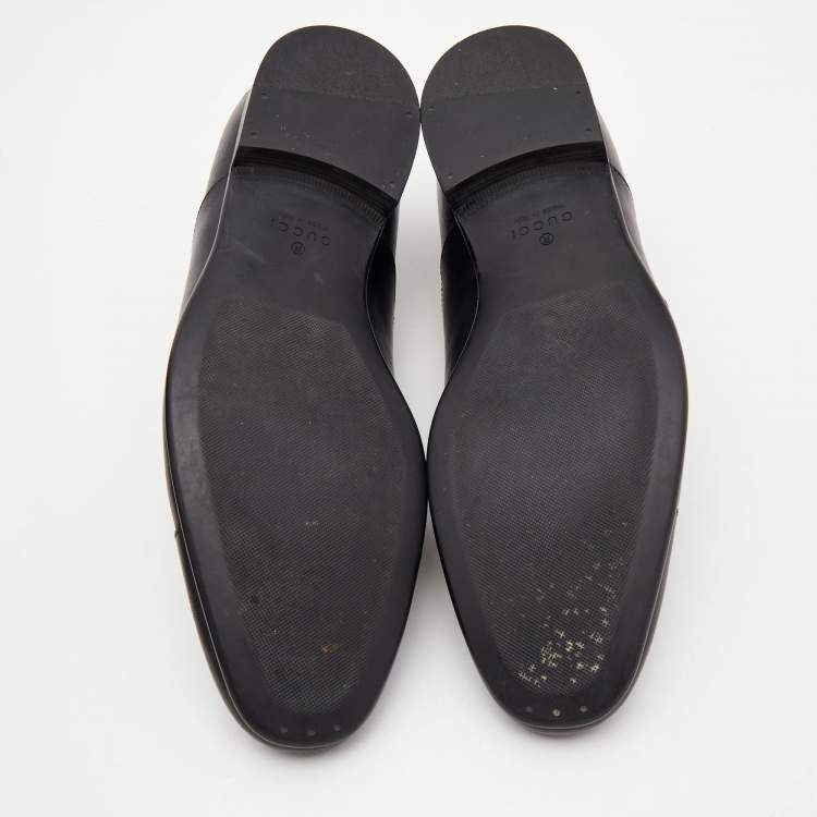 Pre Owned Gucci Dark Black Leather Lace Up Oxfords Size 42.5 