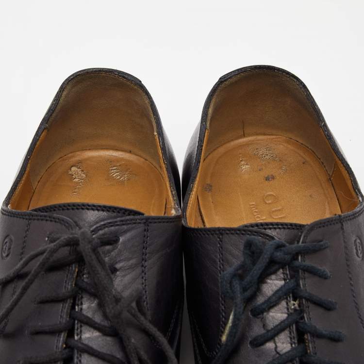 Pre Owned Gucci Dark Black Leather Lace Up Oxfords Size 42.5 