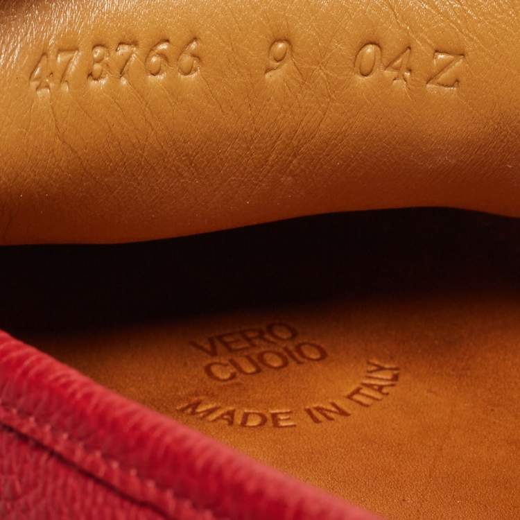 Pre Owned Gucci Red Leather Web Buckle Loafers Size 43