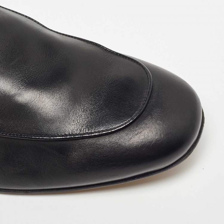 Pre Owned Gucci Black Leather Horsebit Princetown Flat Mules Size 42.5